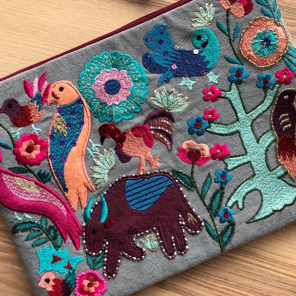 Embroidered, Beaded Fabric Clutch - Picture 3 of 6